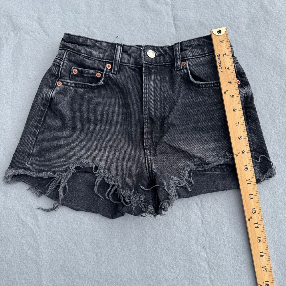 Zara High Rise Black Denim Cutoff Shorts Distressed Raw Hem Sz 2